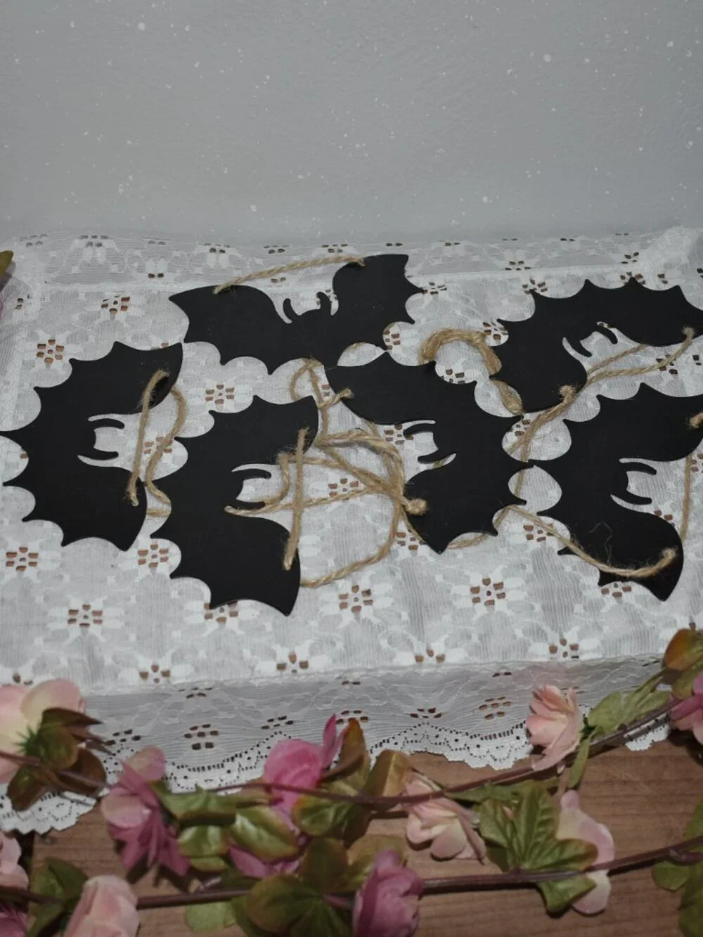 Rustic Cottage Farmhouse Black Metal Bats Jute Rope Garland Fall Halloween Decor
